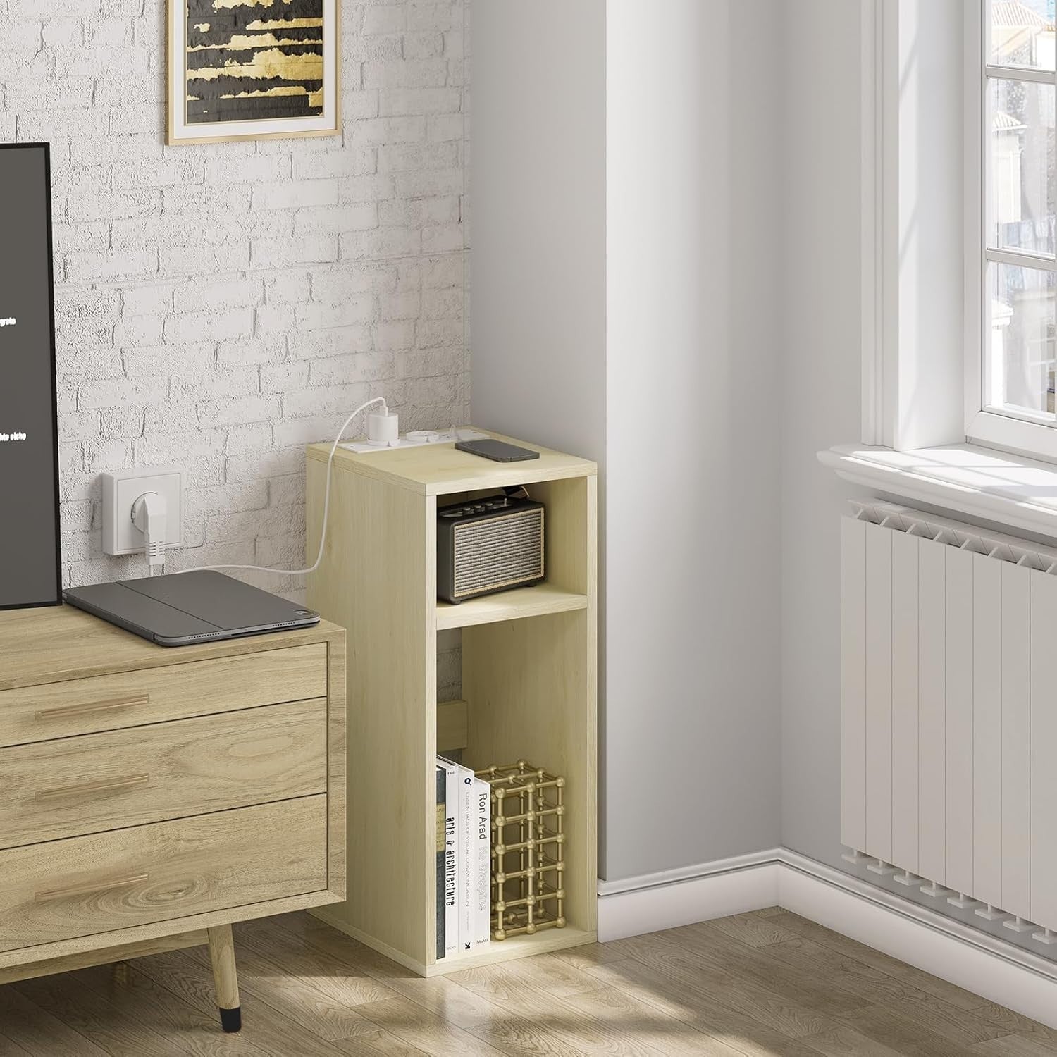 Set of 2 Bedside Tables with USB Ports & Power Sockets – Light Oak Nightstands