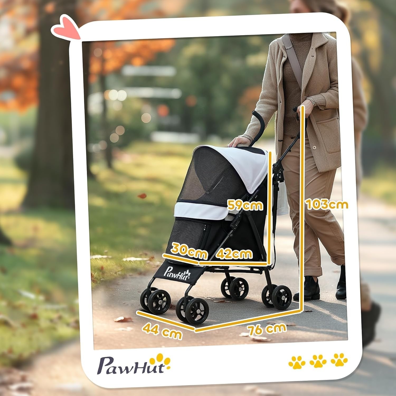 Light Grey Pet Pram for Small Dogs Fold Away Pushchair with Strap