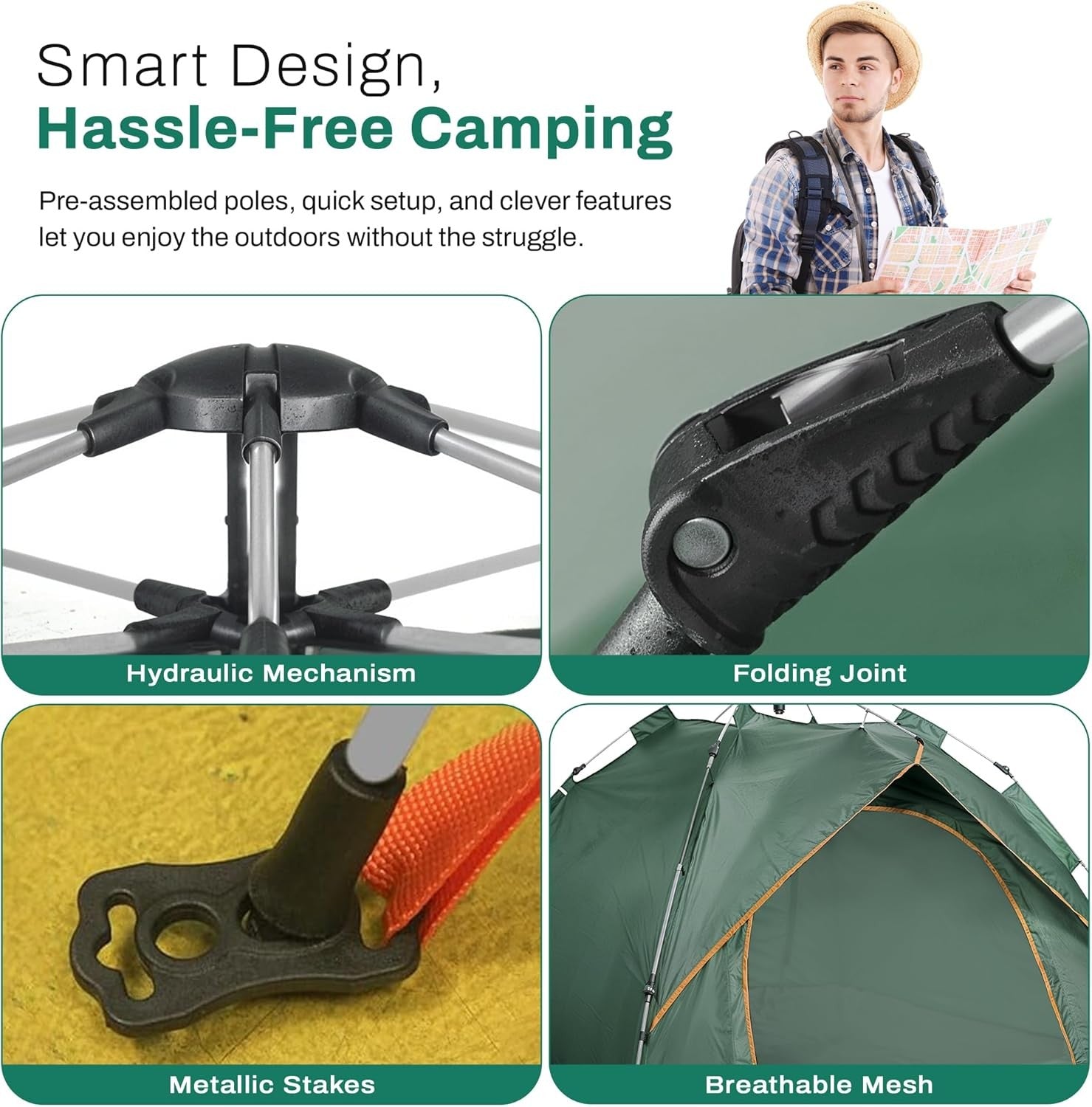 Green Qisan 3-4 Person Hydraulic Dome Camping Tent – Quick Setup