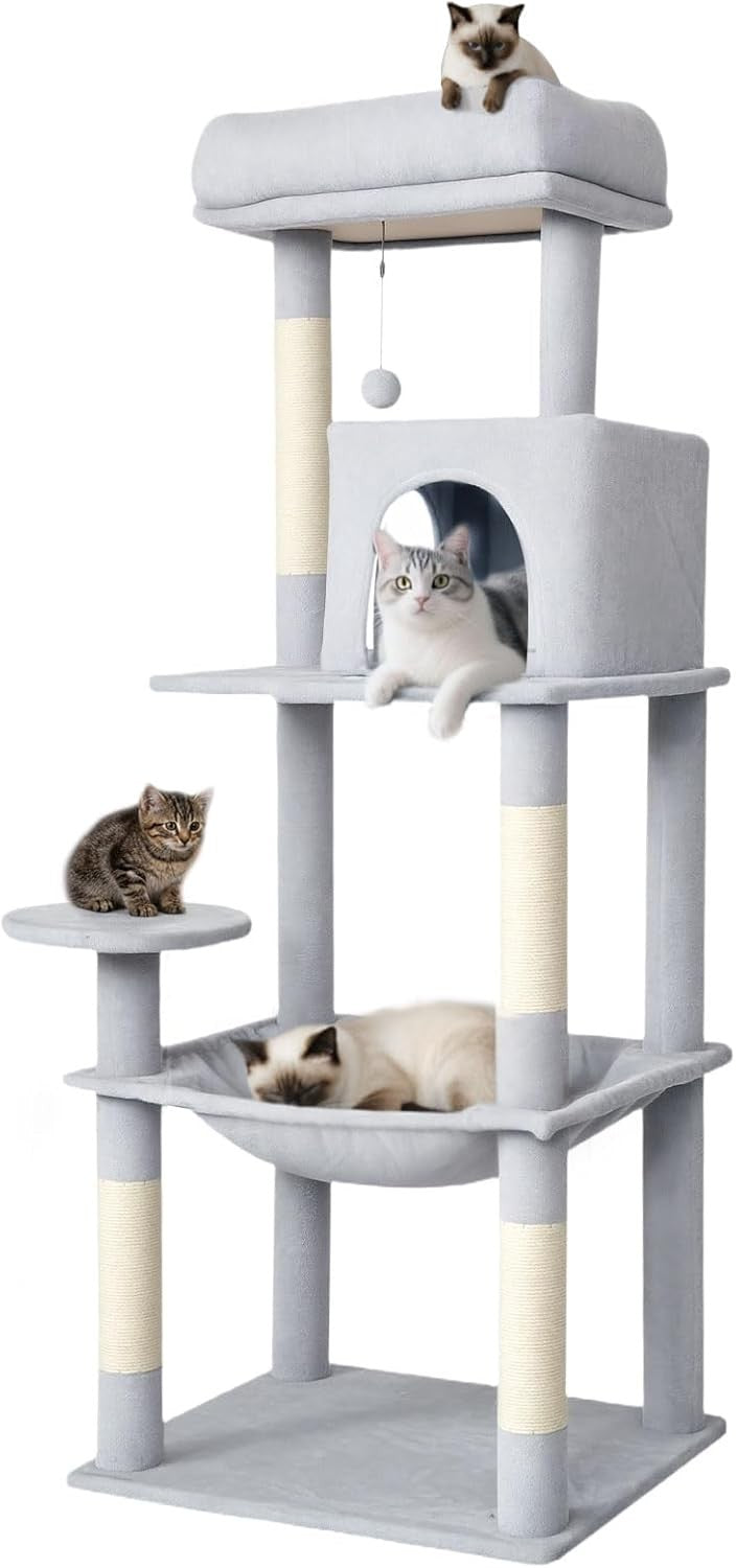 Floor to Ceiling Cat Tree Tall Multi Level Tower with Hammock Scratching Posts