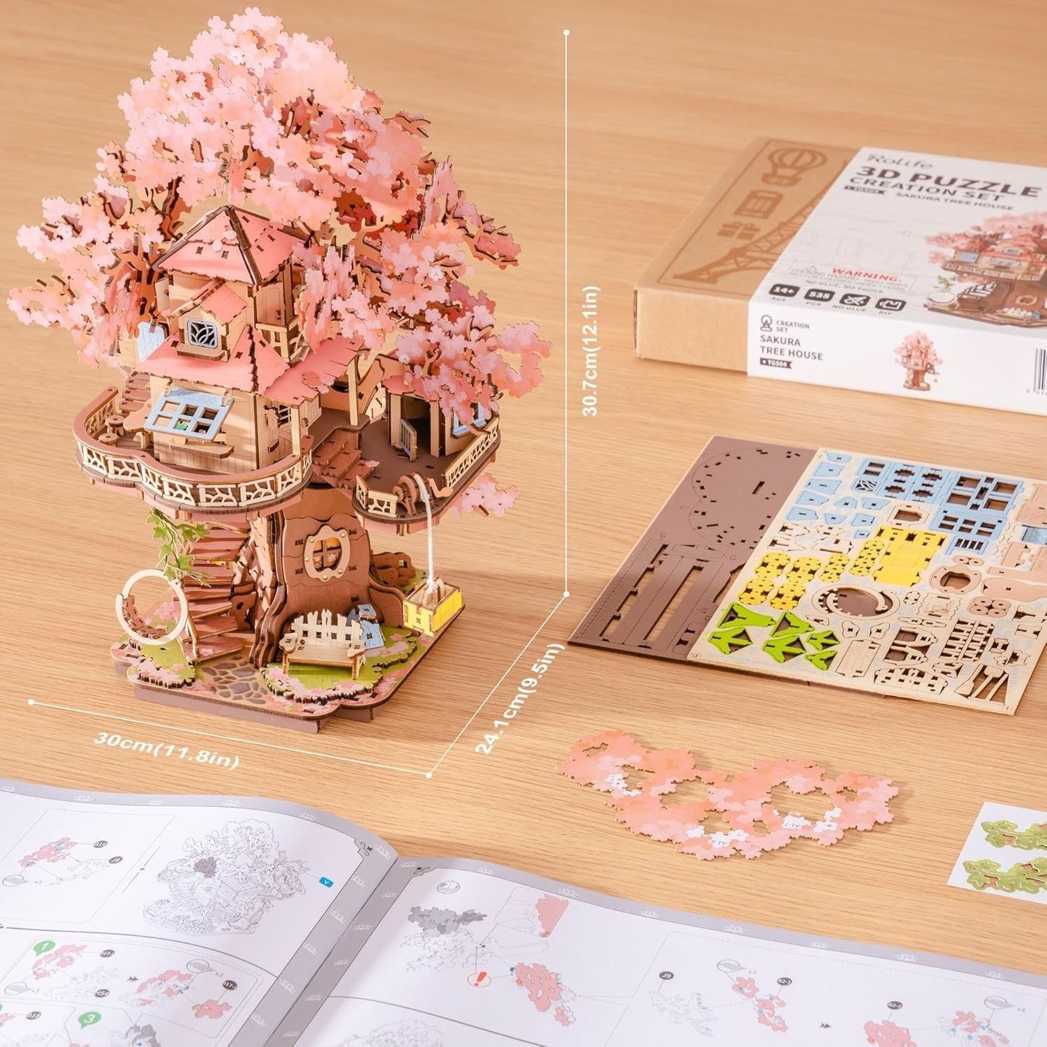3D Wooden Sakura Tree House Puzzle 535 Piece DIY Model Home Decor