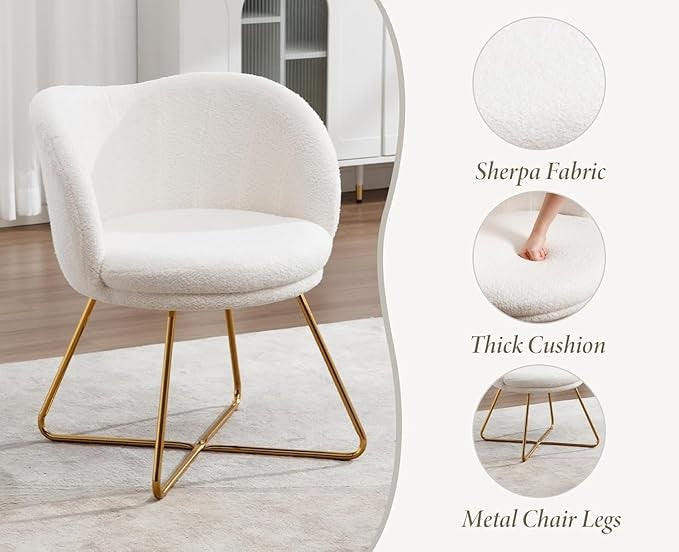 Faux Fur Accent Armchair Gold Metal Legs Vanity Cocktail Chair