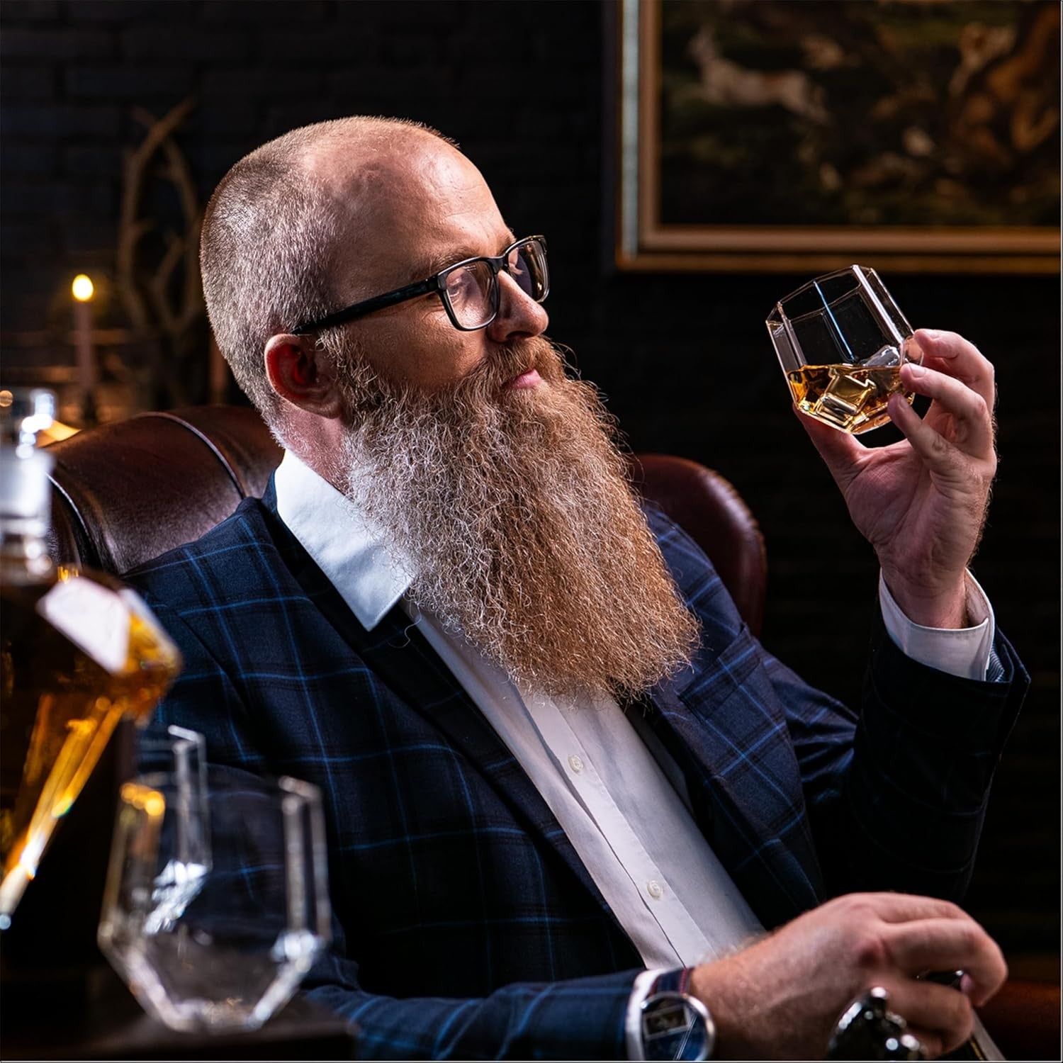 1000ml Diamond Whiskey Decanter Set with 4 Glasses Stones Luxury Men’s Gift Bar