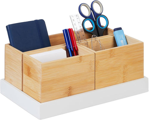 Bamboo Desk Organiser 4-Piece Set – Office, Makeup & Storage Tray