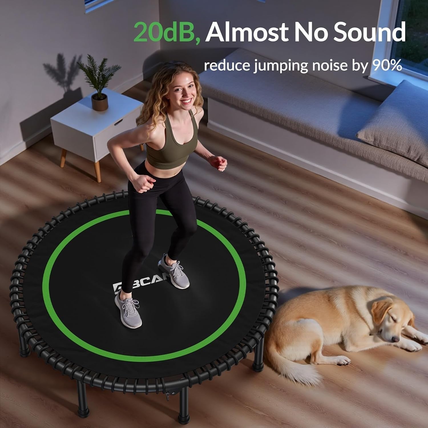 48in Heavy Duty Folding Fitness Rebounder Quiet Bungee Handle