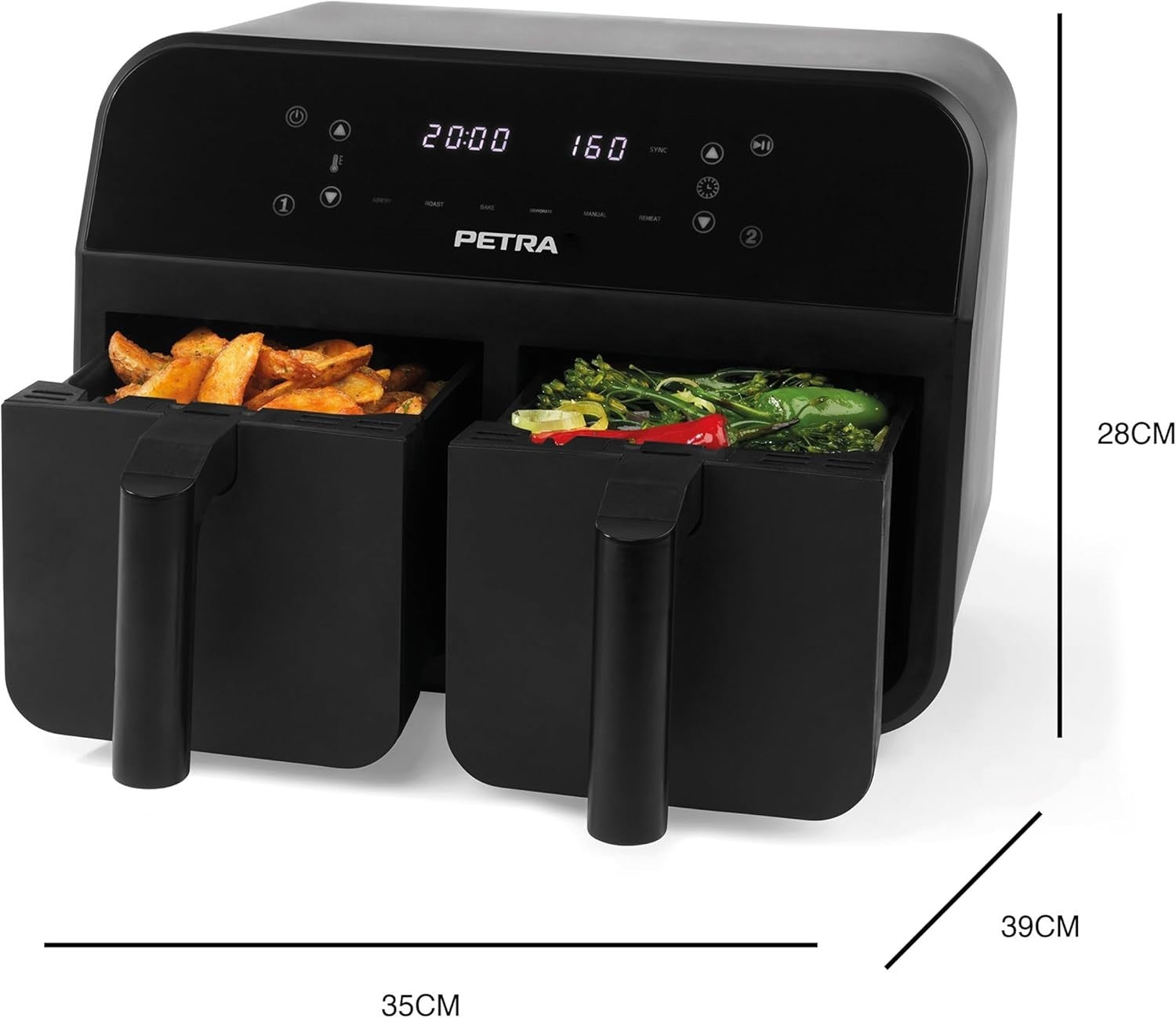 Dual Air Fryer 7.4L 2 Drawer 2400W Sync Match LED 6 Presets 60min Timer