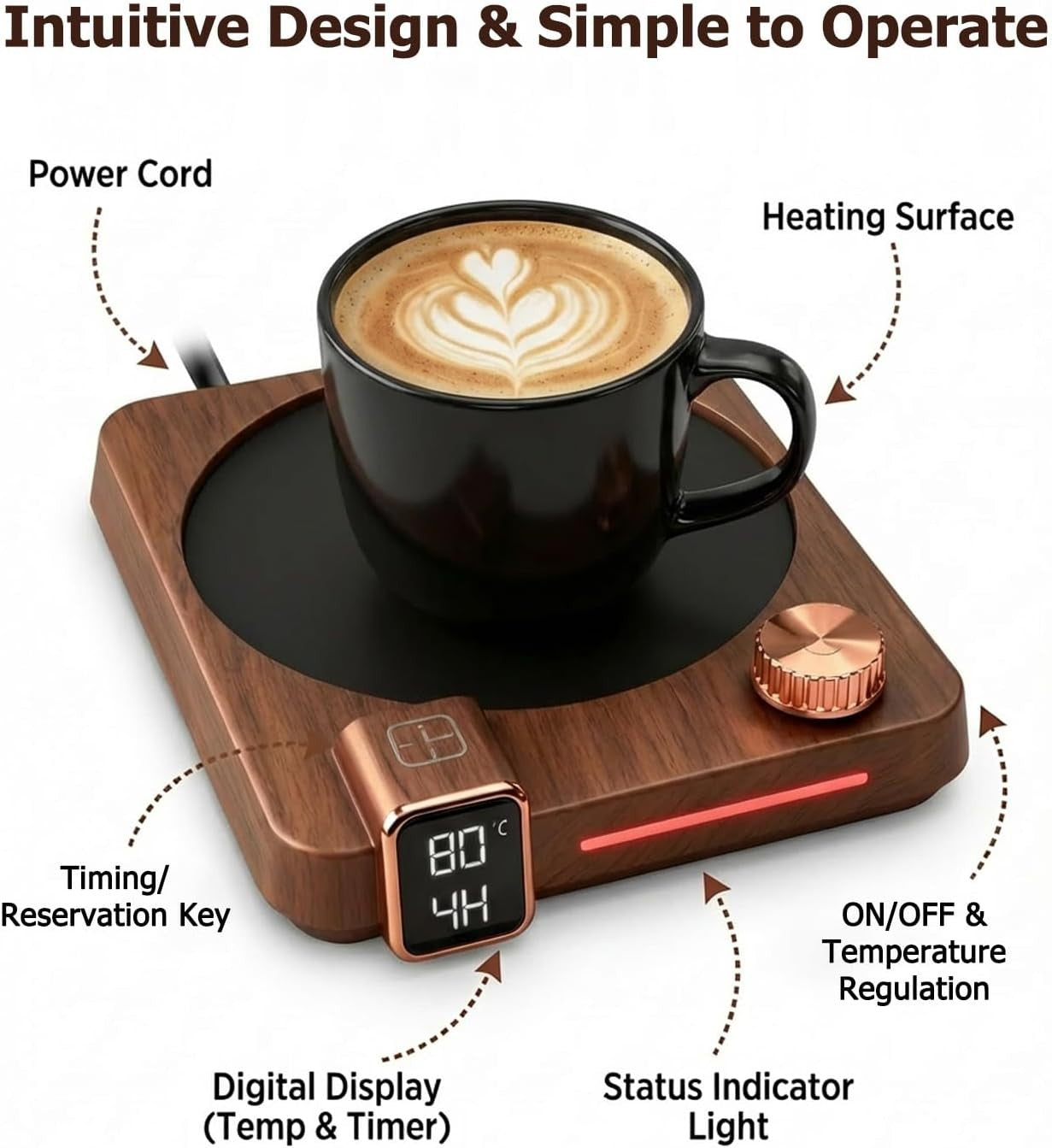 40W Coffee Mug Warmer 9 Temp 40-80°C 12H Timer LCD