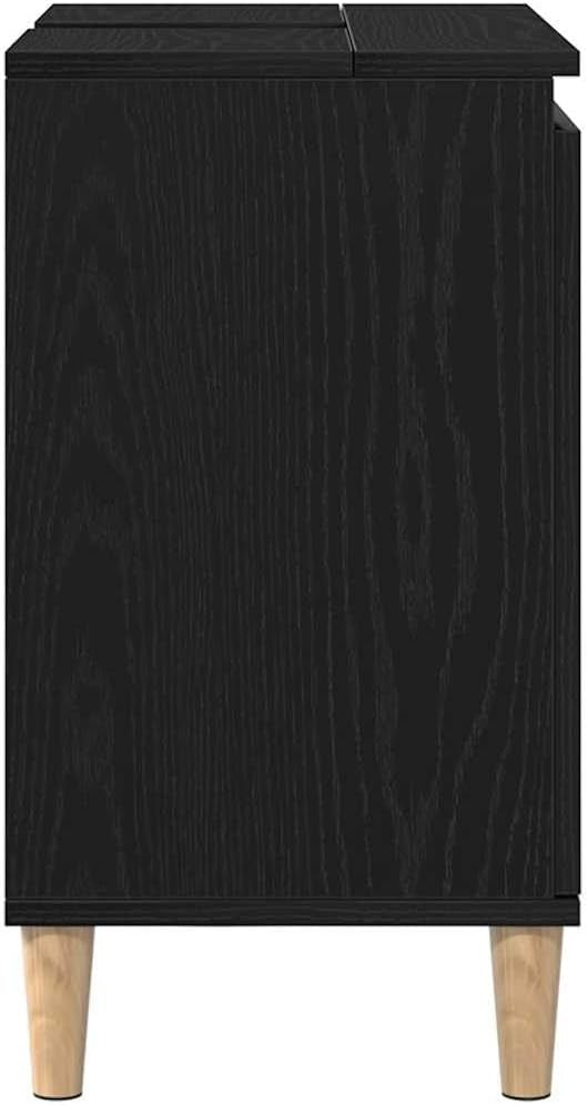 Black Oak Under Sink Bathroom Cabinet – Modern Vanity Storage Unit 58x33x60cm