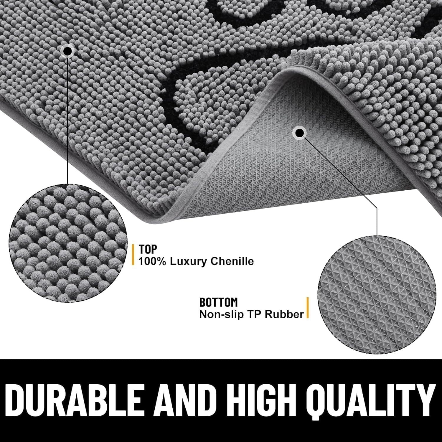 Dog Door Mat Super Absorbent Non Slip Chenille Grey Entrance Rug 76x121cm