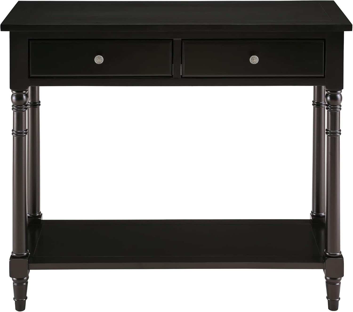 Entryway Console Table with 2 Drawers & Shelf, 90x76.5cm, Black