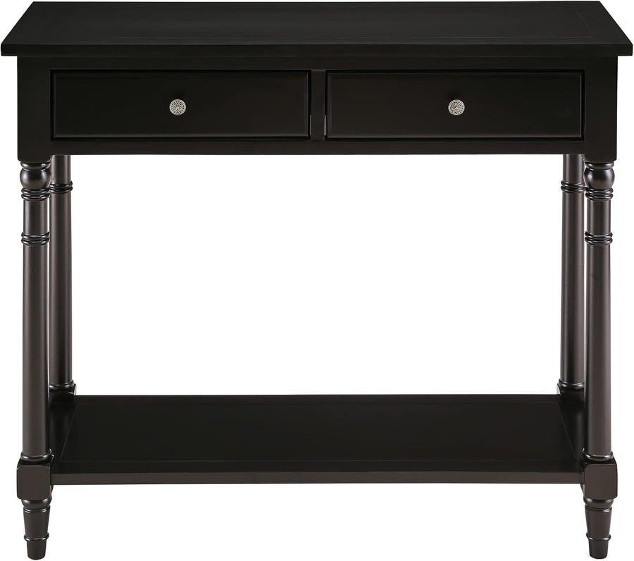 Entryway Console Table with 2 Drawers & Shelf, 90x76.5cm, Black