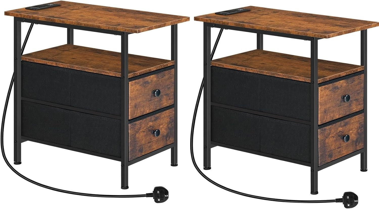 Set of 2 White 3 Drawer Bedside Tables – Modern Wooden Nightstands