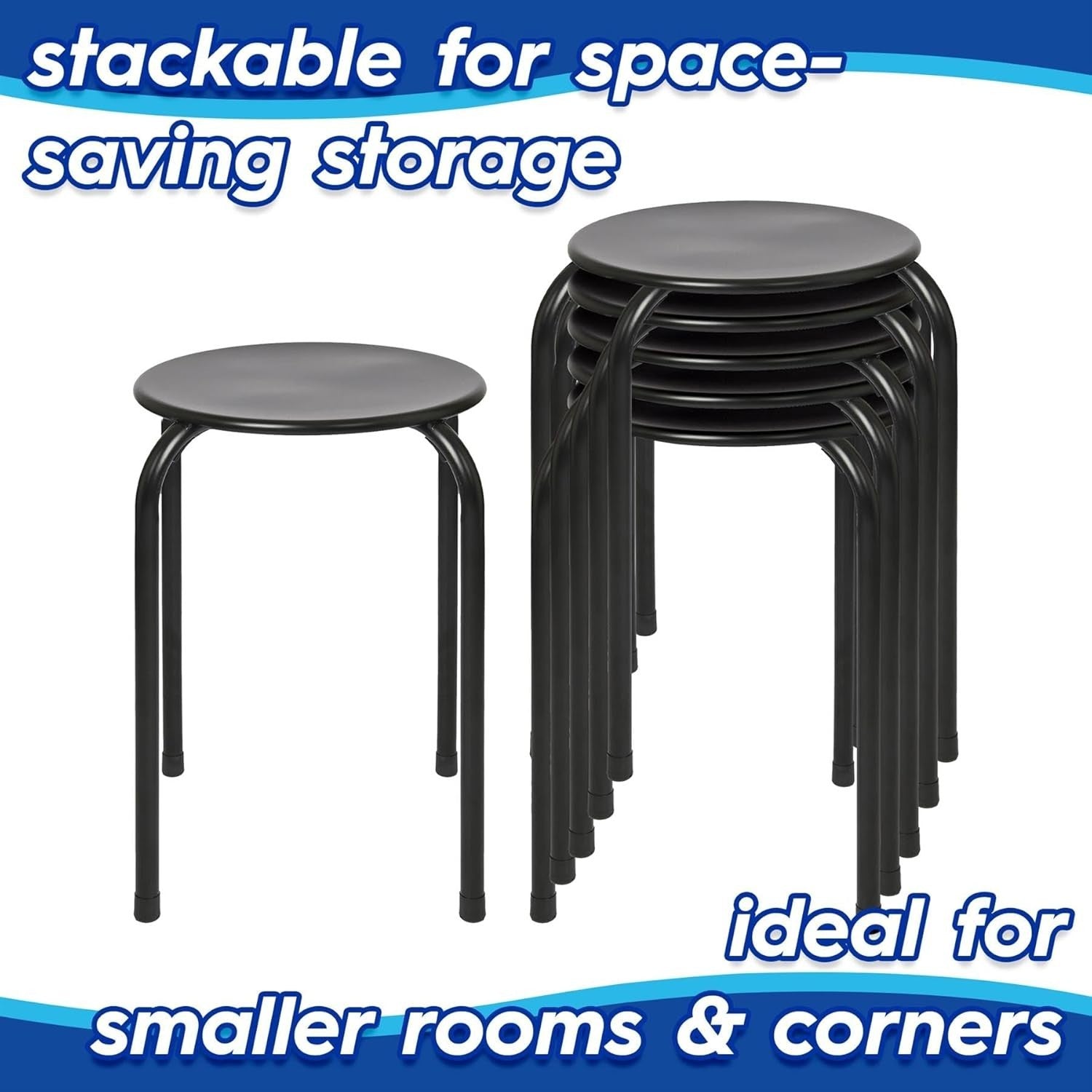 Set of 6 White Metal Stacking Stools Compact Round Modern Kitchen Seats