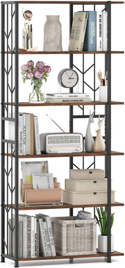 Industrial 5/6 Tier Bookshelf Tall Metal & Wood Display Storage Rack 80×31×180cm