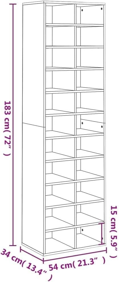 Space-Saving 22-Shelf Shoe Rack Organizer with Wall Mount, 34x54x183cm