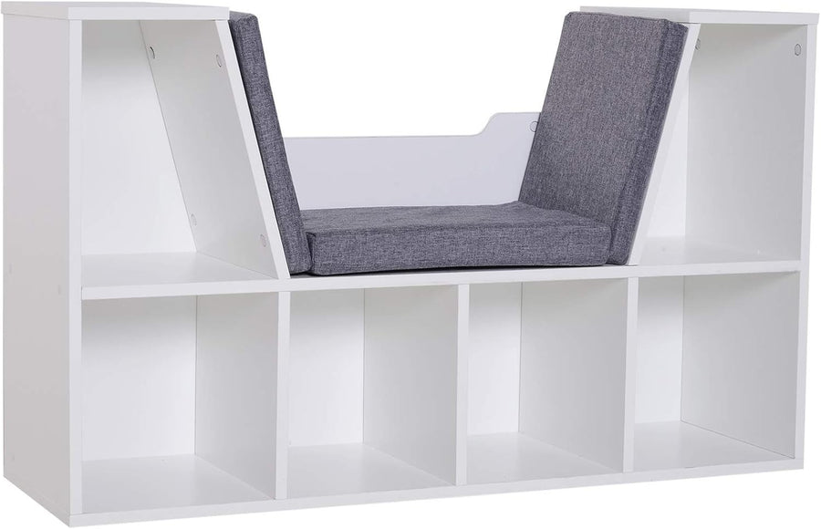 Bookcase with Cushioned Reading Seat 6 Cube Storage Bench White