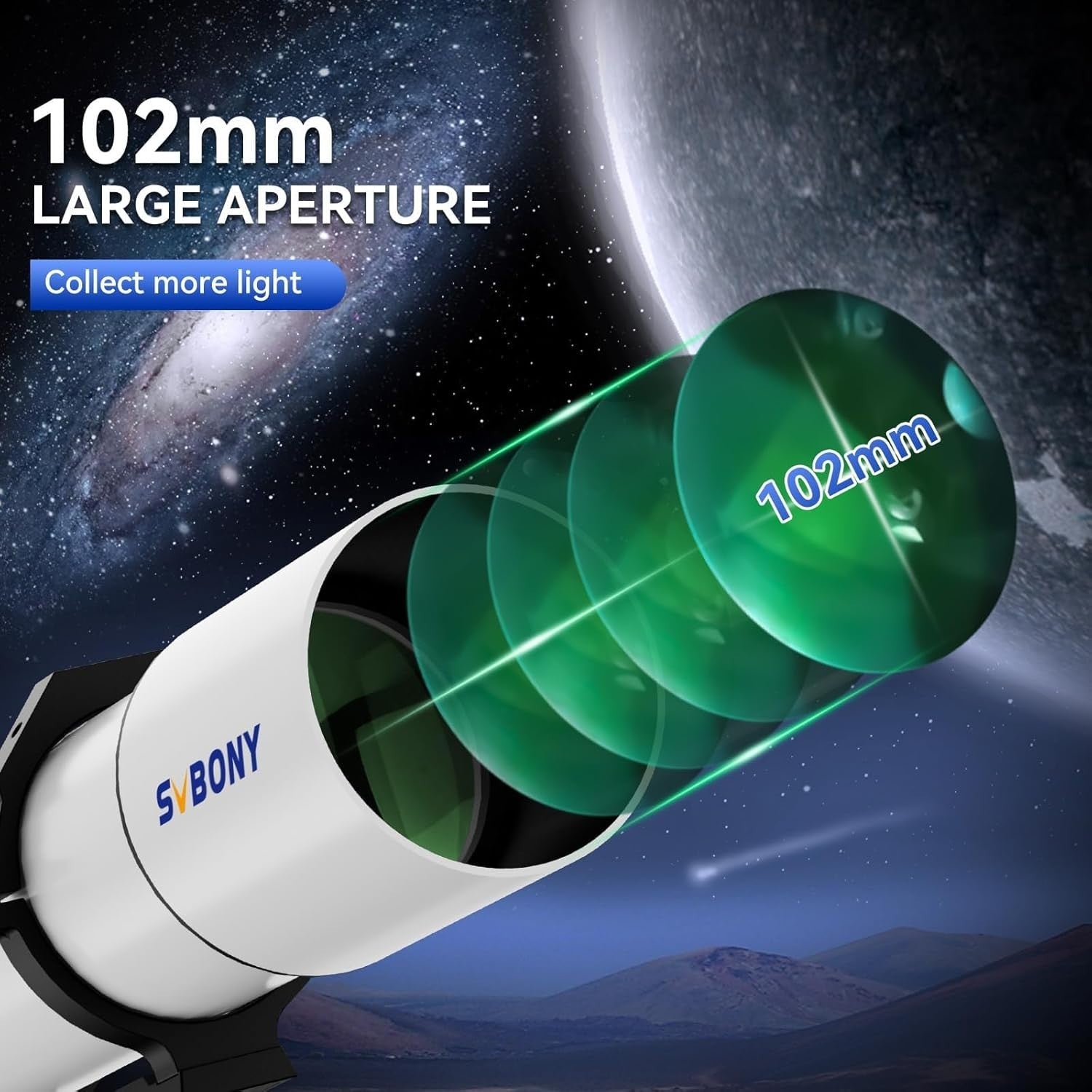 102mm Refractor Telescope Kit F6.5 for Beginners with Zoom Eyepiece & Finder