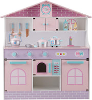 Large Wooden Kids Play Kitchen Pink Purple w/ Microwave Accessories