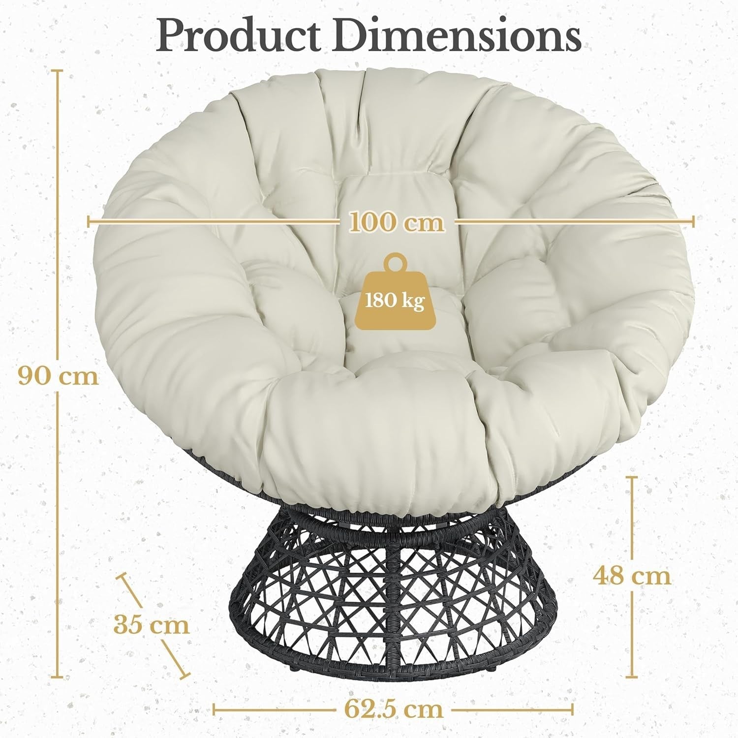 Beige Papasan Moon Chair Oversized Round Swivel Lounge Chair with Plush Cushion