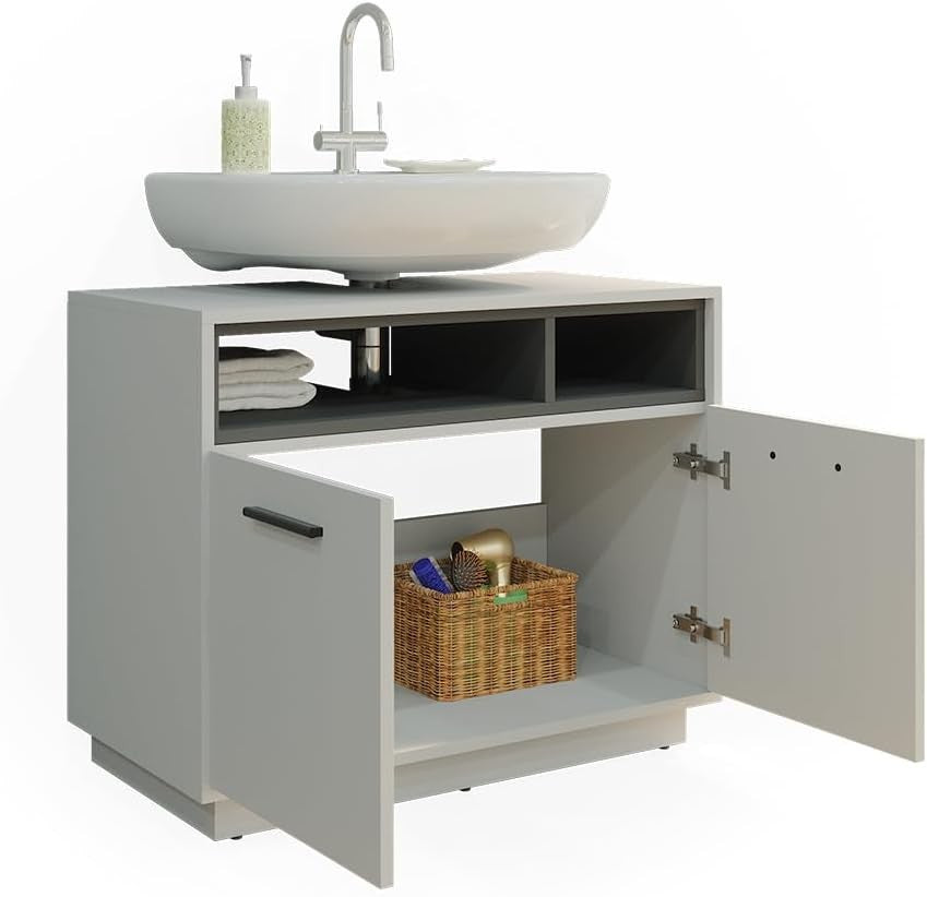 Grey Bathroom Sink Cabinet Vanity Storage Unit with Shelf 80x64cm Modern