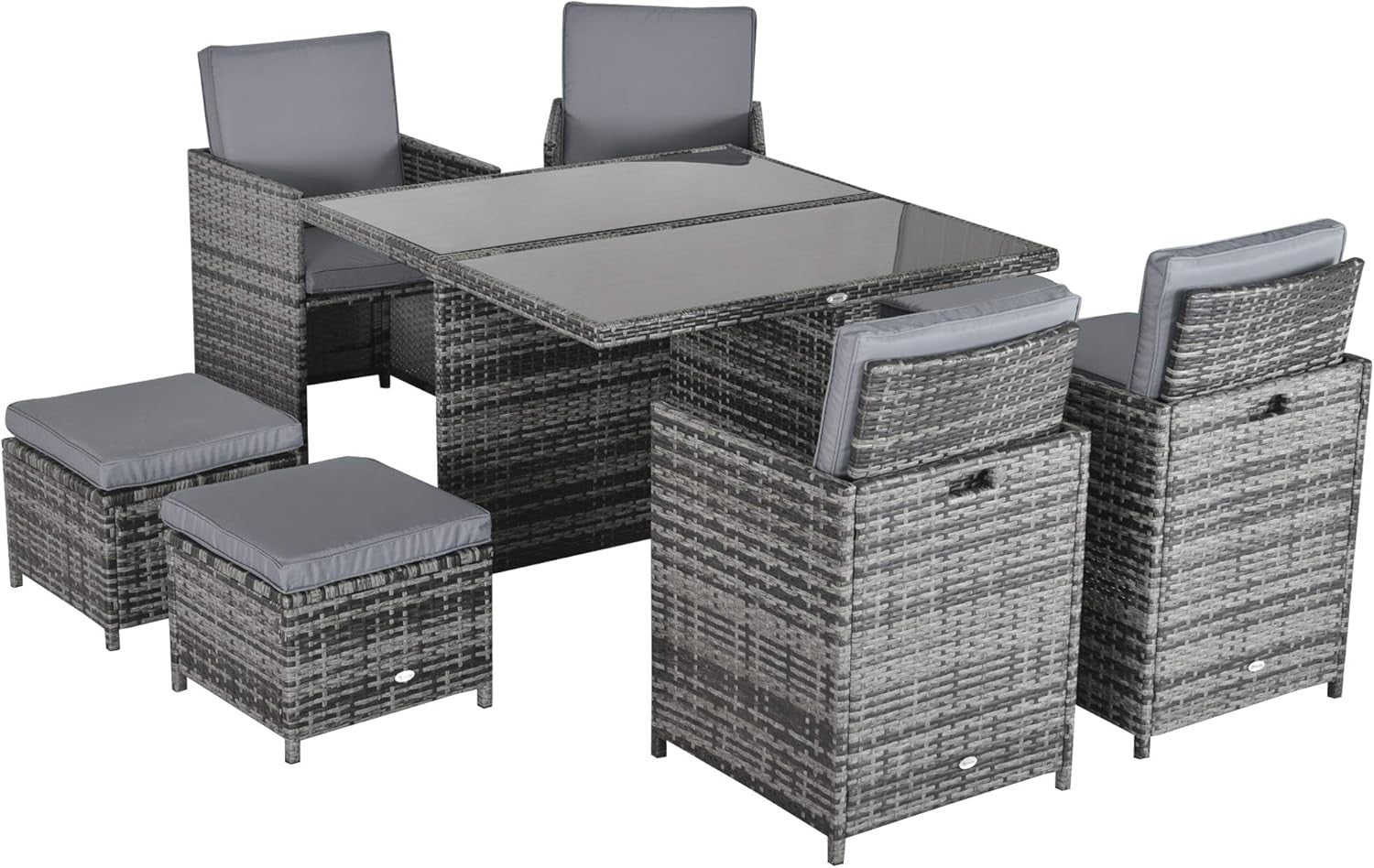 8 Seater Rattan Garden Dining Set with Cushions & Glass Table Patio Furniture