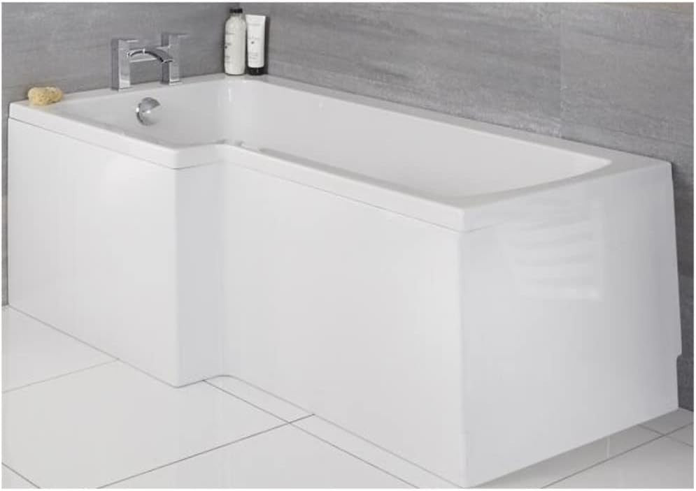 White Left Hand Square Shower Bath 1500x850mm Modern Acrylic