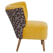 Yellow Accent Chair with High Back Print Fabric & Mango Wood Legs