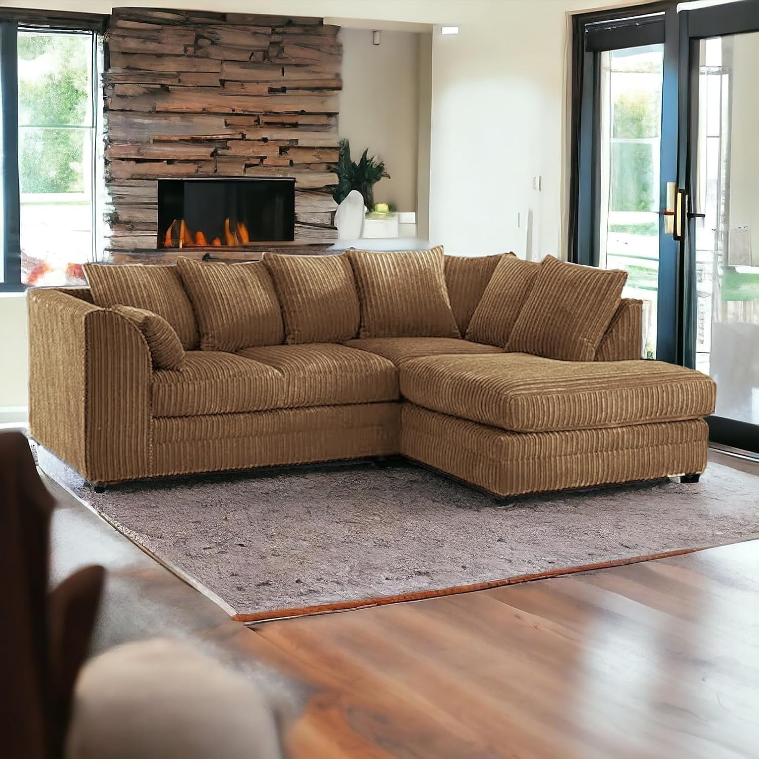4 Seater Beige Jumbo Cord Scatter Back Right Hand Corner Sofa with Deep Seats