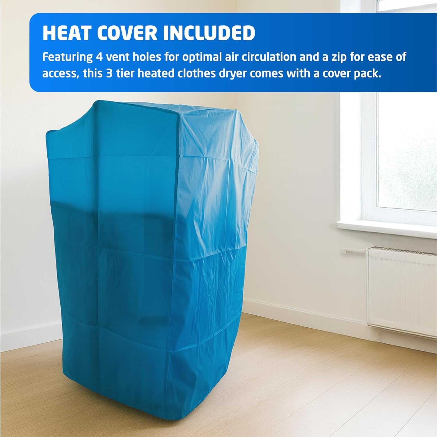 3 Tier Heated Clothes Airer with Cover XL Electric Indoor Drying Rack 300W