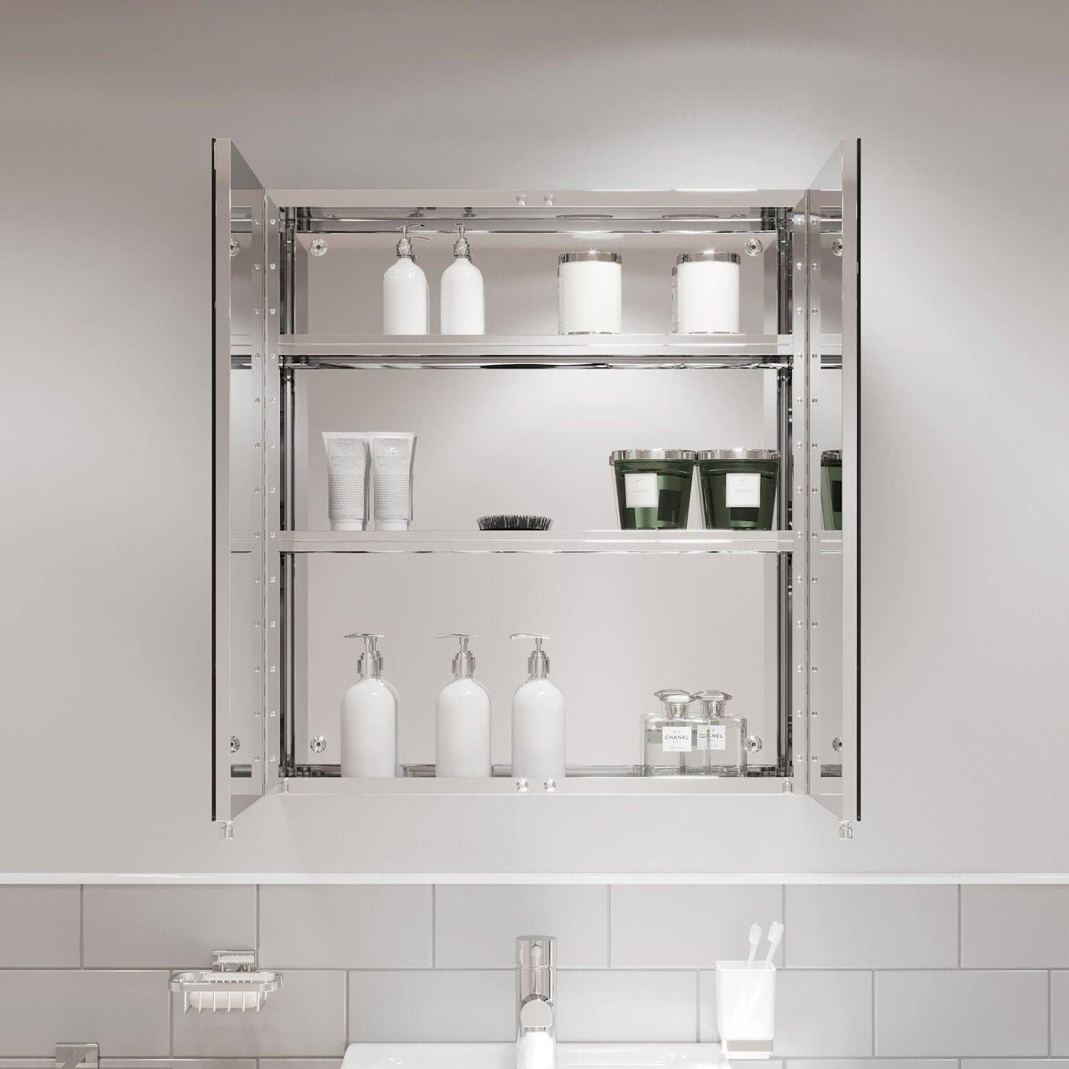 Stainless Steel Bathroom Mirror Cabinet – 600x670mm Wall Unit Storage