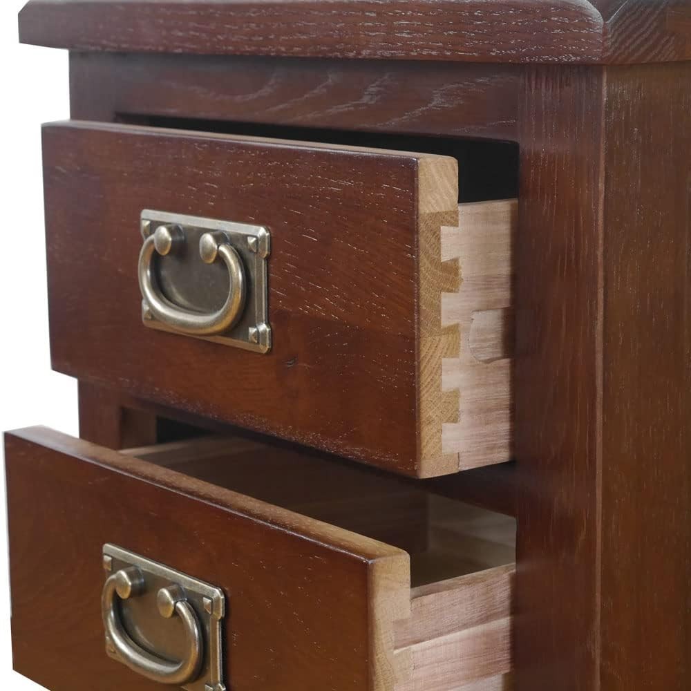 Walnut Solid Oak Bedside Table with 3 Drawers – Classic Wooden Nightstand