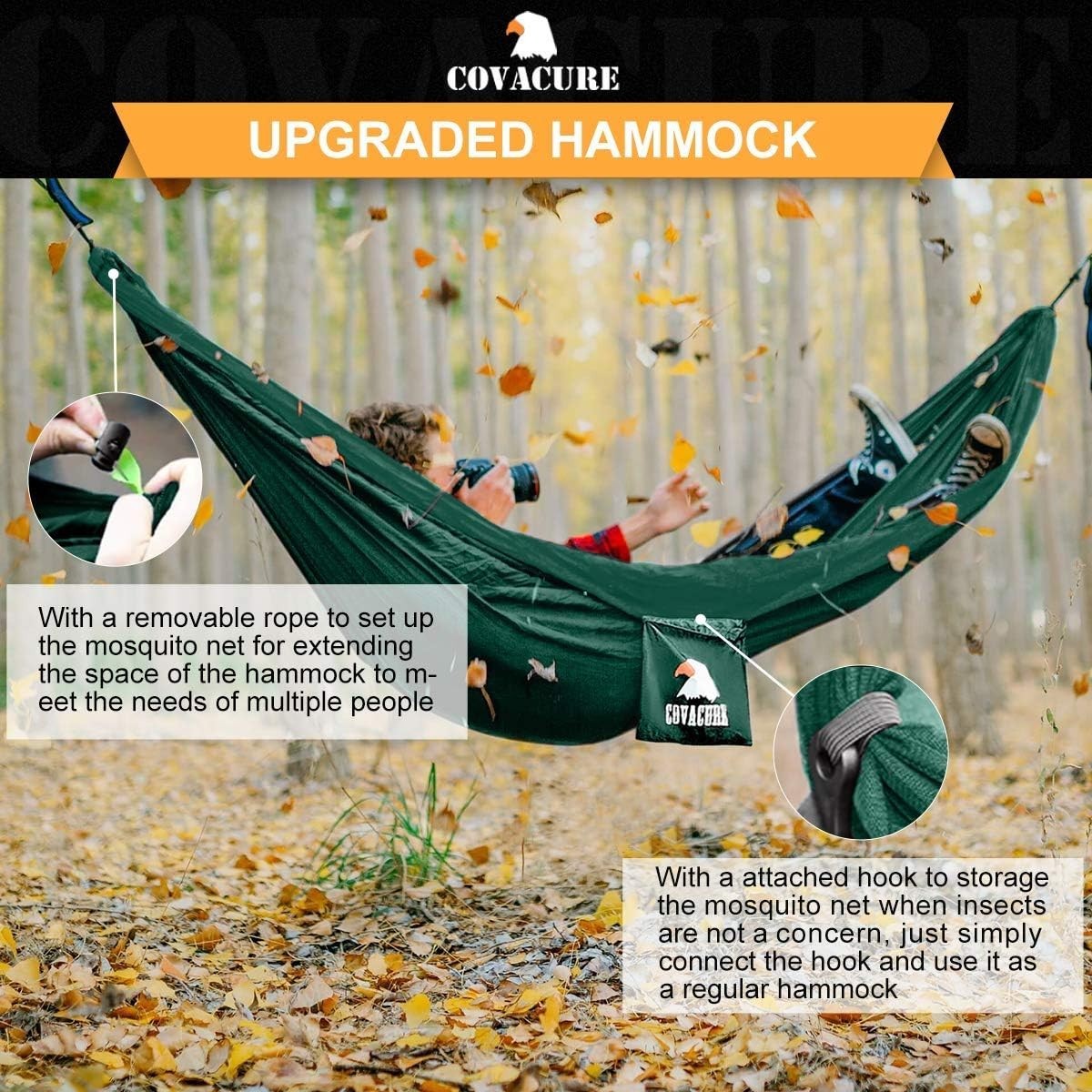 Camping Hammock with Mosquito Net, Lightweight Double Parachute Nylon 772lbs