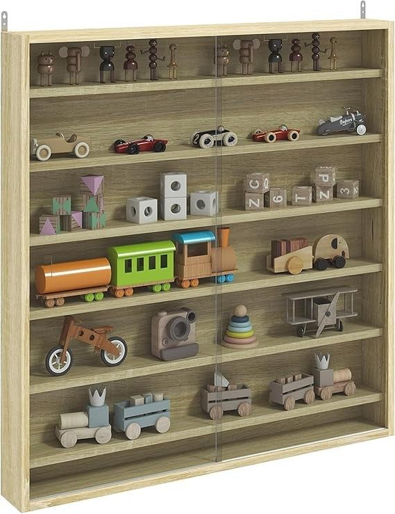 Modern 7-Tier Wall Display Cabinet with Glass Doors & Adjustable Shelves 83x80cm