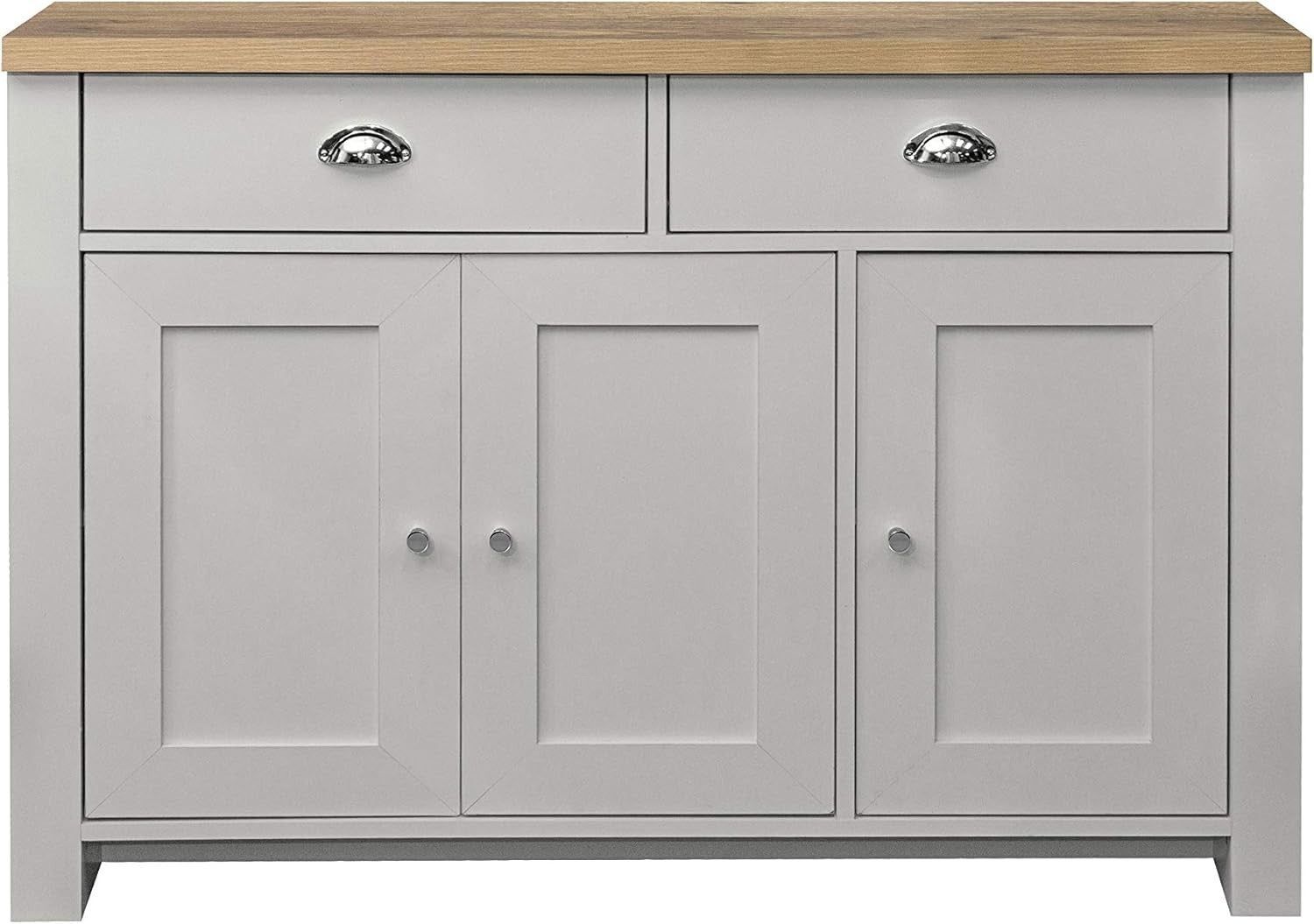 Grey 3 Door Sideboard with 2 Drawers & Oak Top | Storage & Farmhouse Style