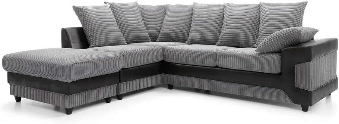 5 Seater L-Shaped Corner Sofa - Durable Jumbo Cord & Faux Leather Couch