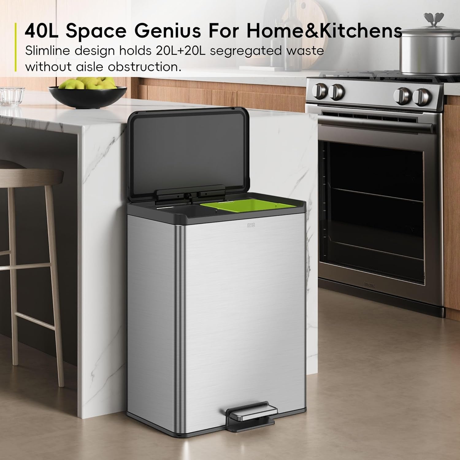 60L Dual Recycling Kitchen Bin 30L+30L Matt