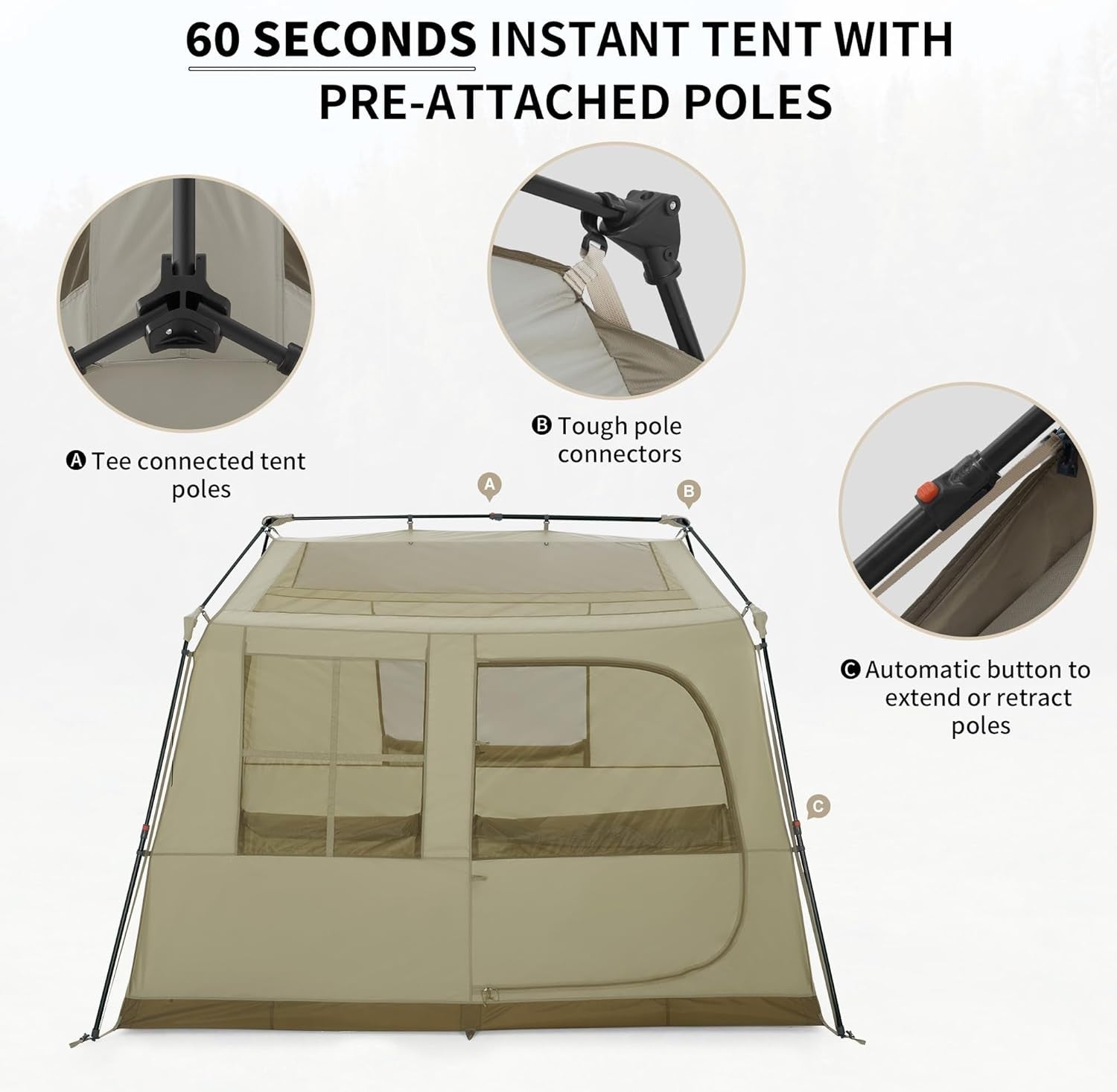 Pop Up Camping Tent 2 4 6 8 Man Waterproof Automatic Easy