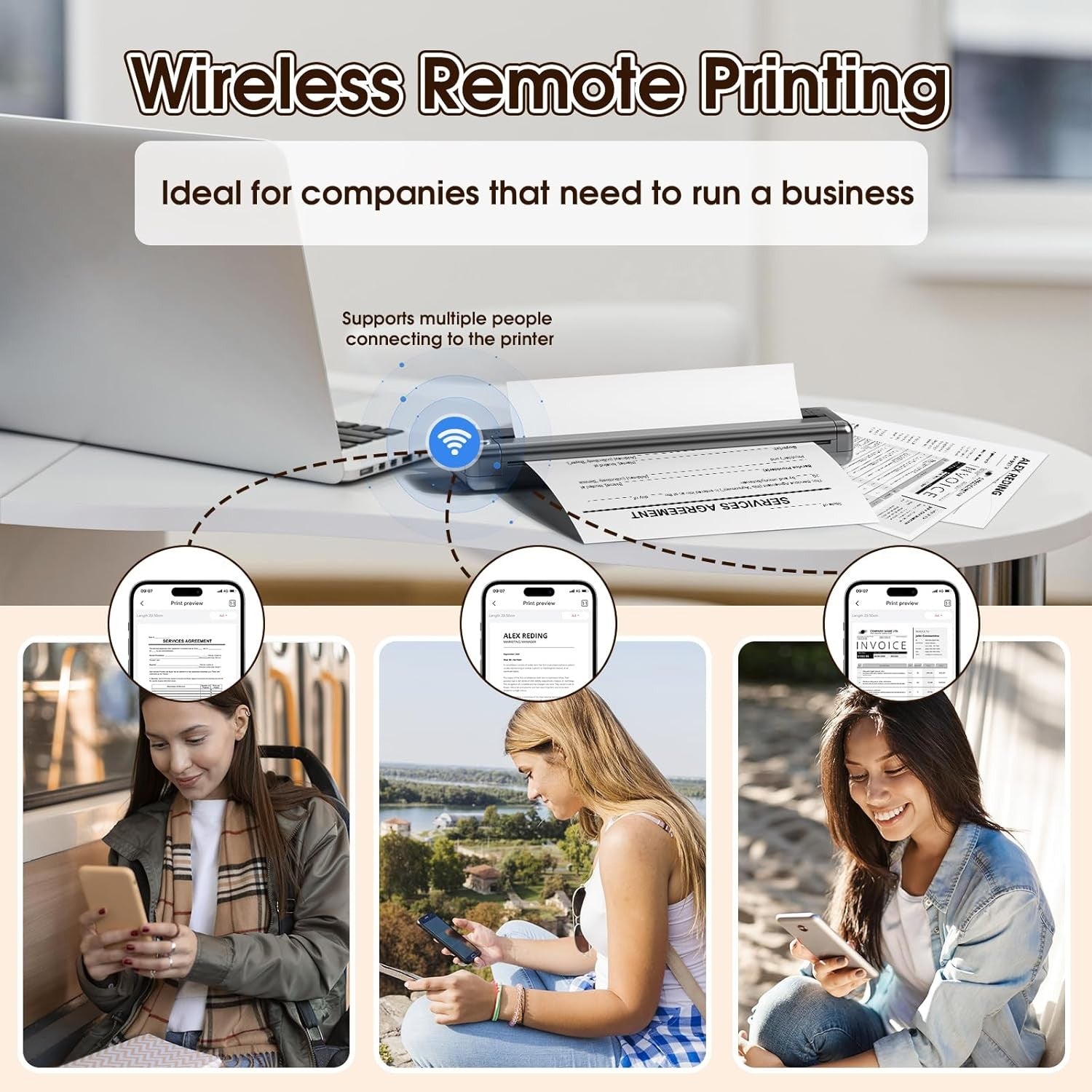 A4 Portable Wireless Thermal Printer 300DPI Black