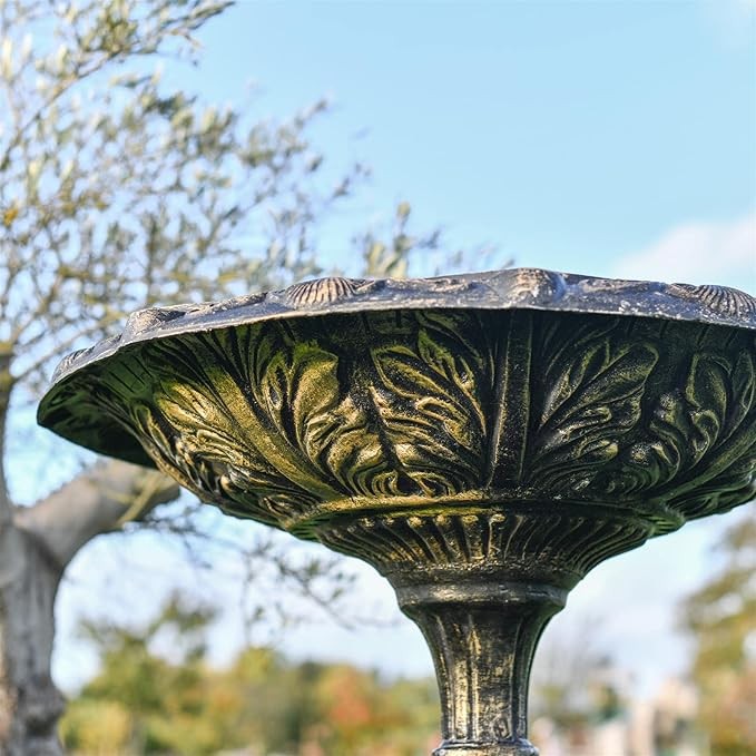 Brushed Gold Metal Bird Bath – Heavy Duty Garden Ornament Outdoor Decor