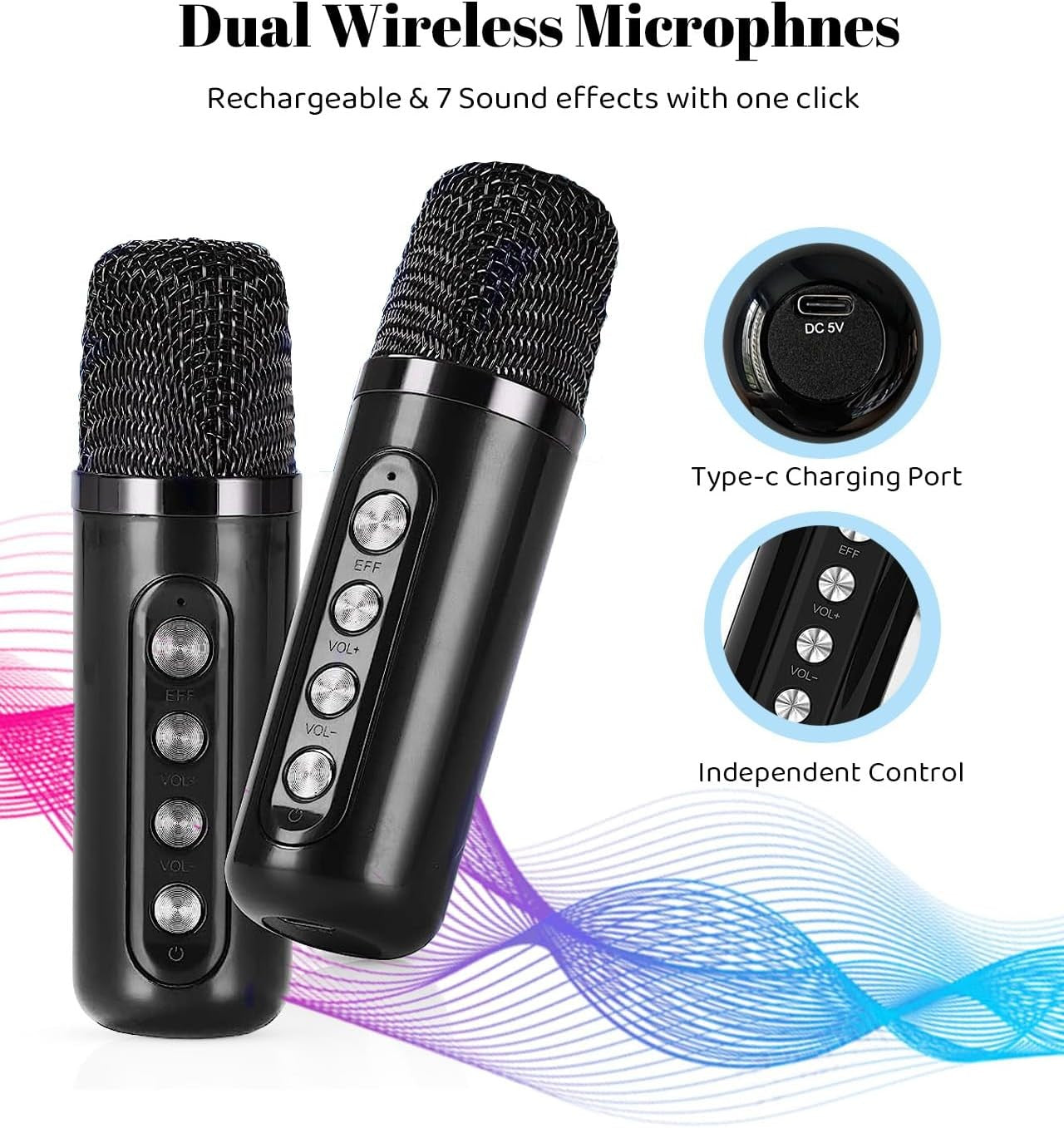 Portable Bluetooth Karaoke Machine PA Speaker 2 Wireless Mics