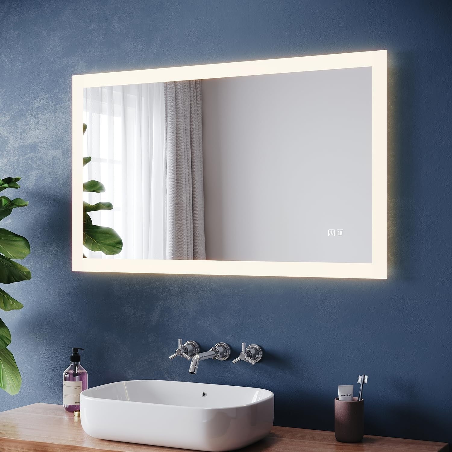 Illuminated LED Bathroom Mirror 3-Color Dimmable Anti-Fog 100x60cm