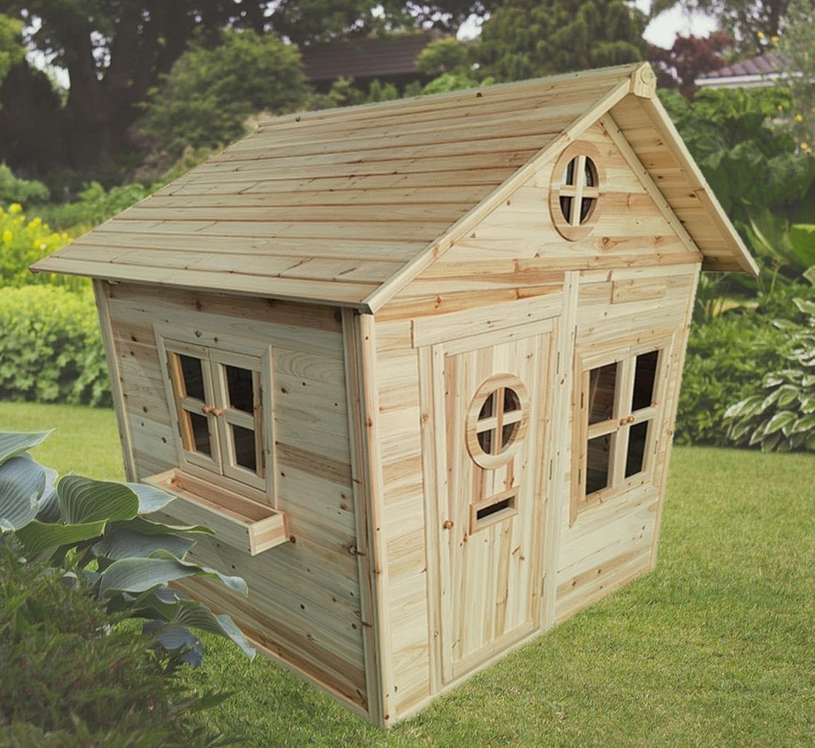 Large Wooden Kids Playhouse Outdoor Wendy House w Windows Letterbox