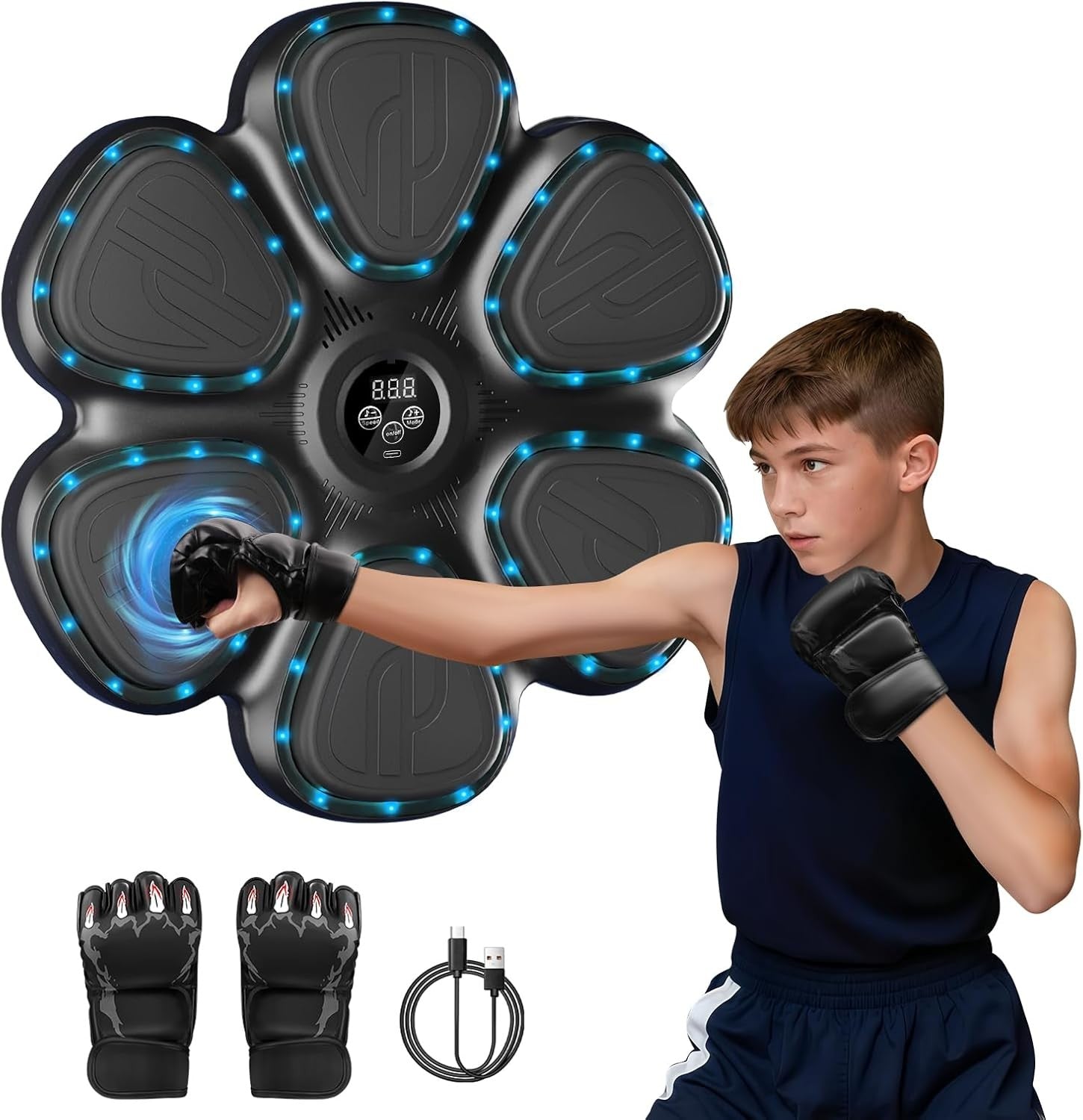 Music Boxing Machine Bluetooth LED Punch Trainer Wall Mounted Gloves