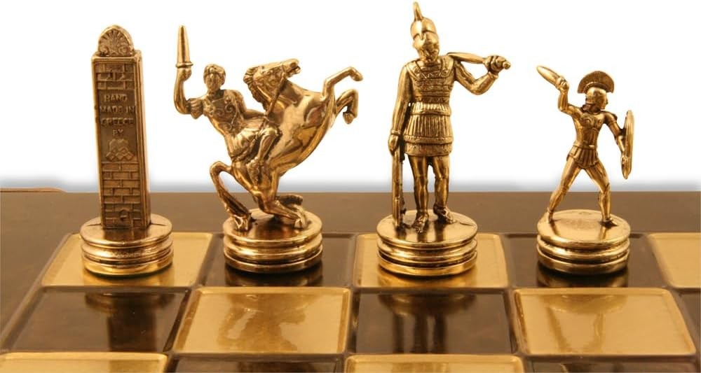 Luxury Greek Statue Chess Set | Zinc Gold & Silver Pieces | 36cm Raised Board