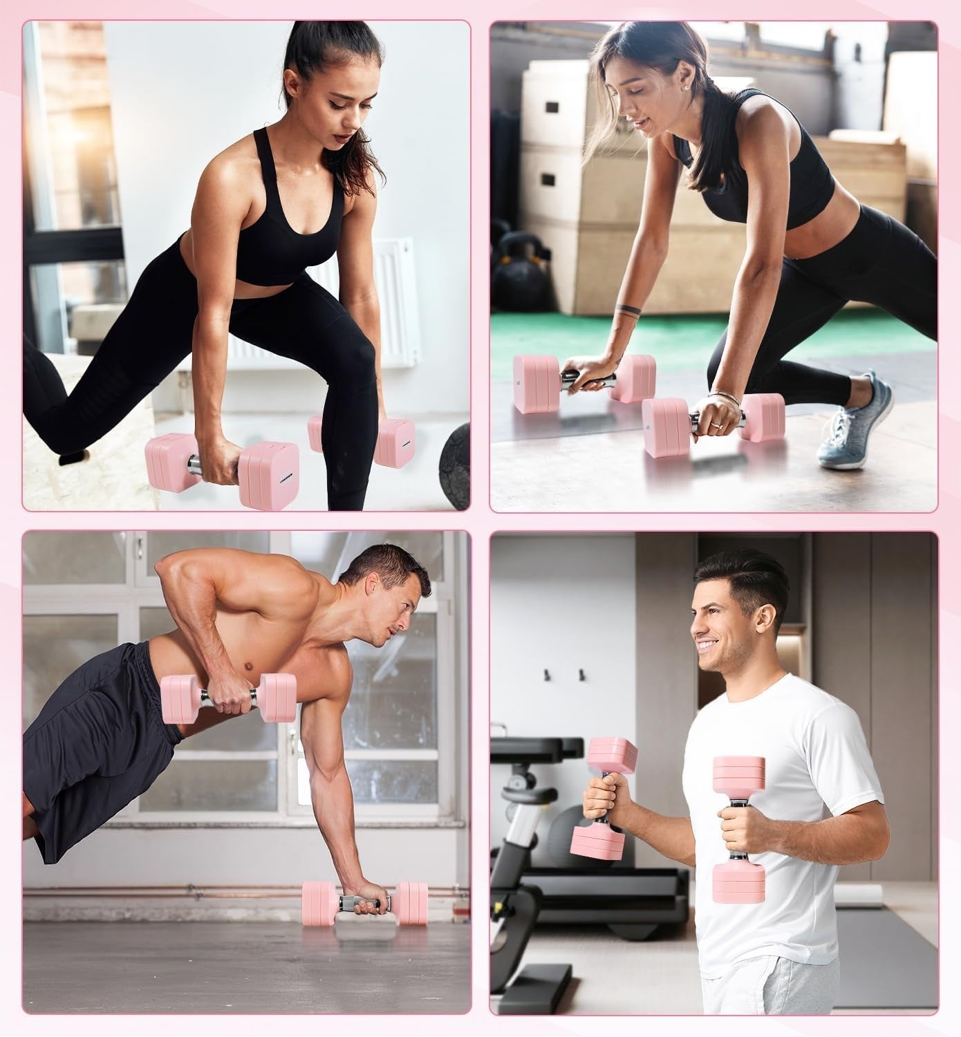 Square Adjustable Dumbbells 4-in-1 Pair 2–10kg Compact Non-Slip Weights
