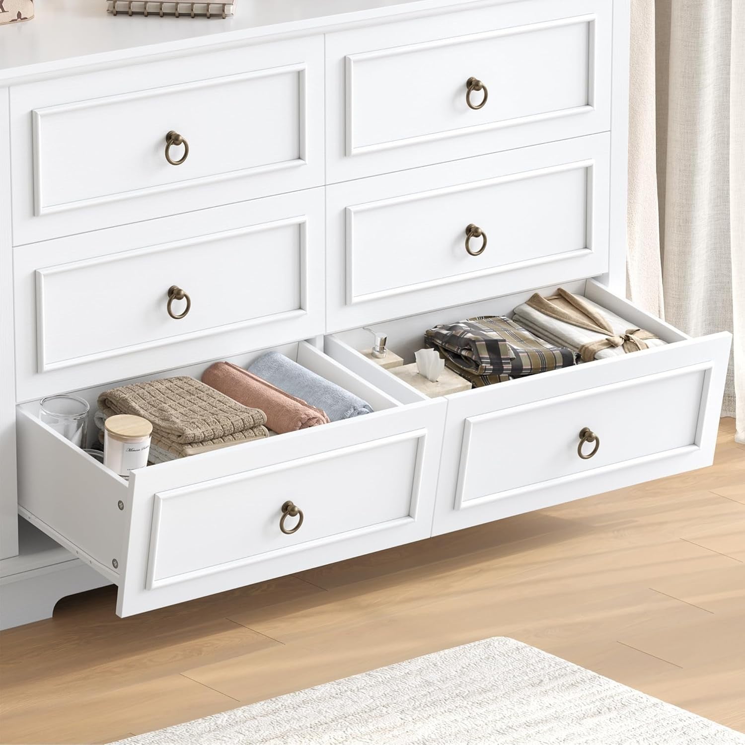 White Chest of Drawers 6 Drawer Modern Sideboard Storage Cabinet 120cm