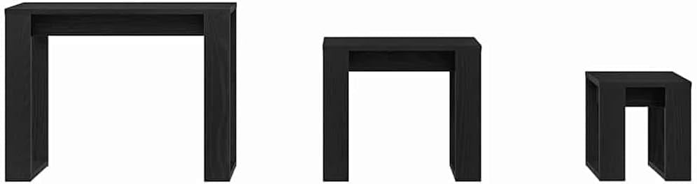 Space Saving Nesting Coffee Table Set 3 Black Oak Wood Modern End Tables