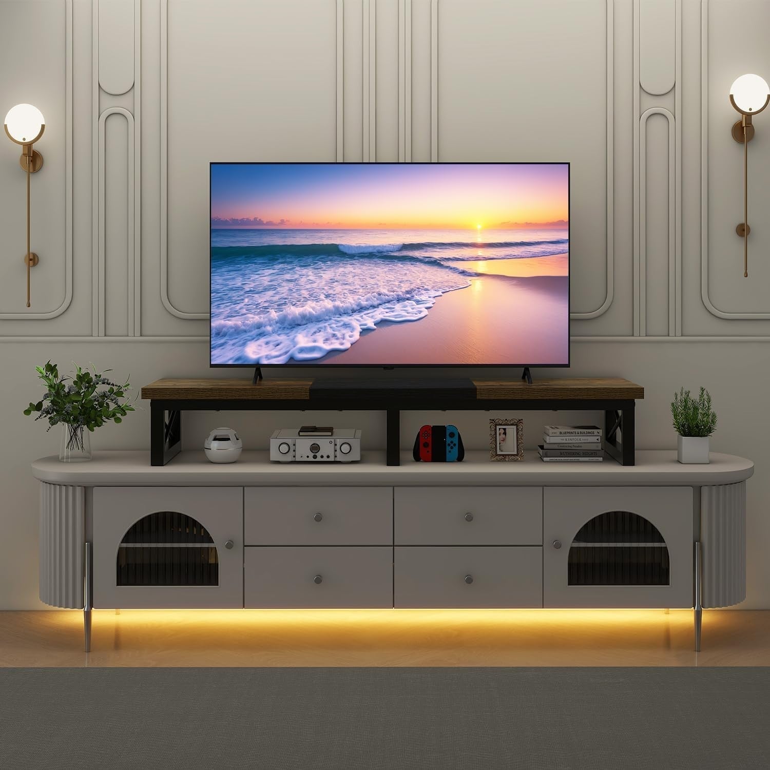 TV Riser Stand for 32-60" with Storage Shelf Steel Legs Modern Desk