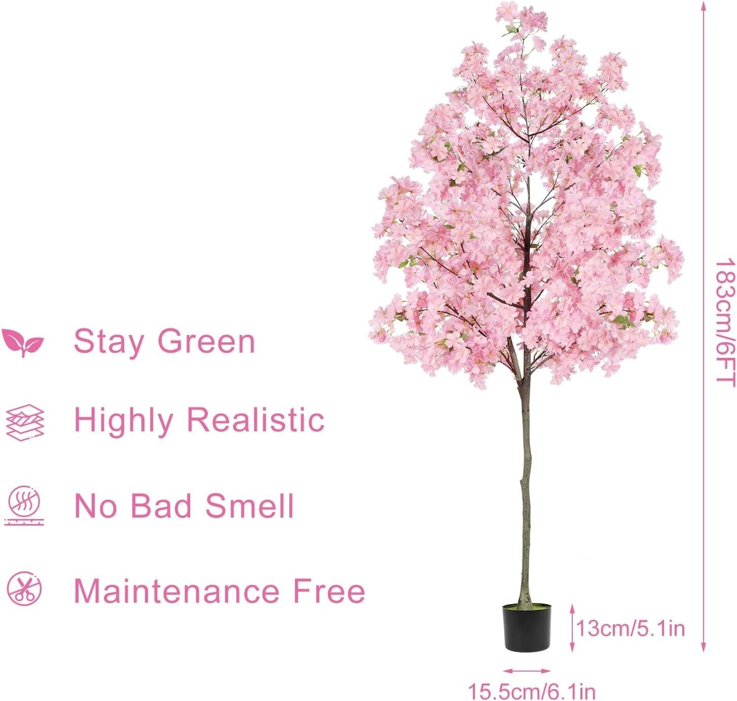 180cm Pink Artificial Cherry Blossom Tree Faux Flower Potted Decor Home Office
