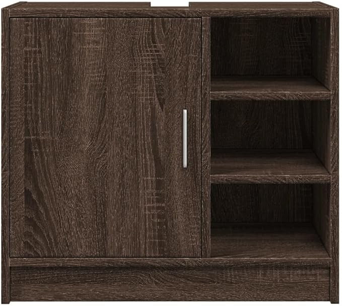 Brown Oak Bathroom Sink Cabinet 63x29x55cm – Modern Vanity Unit with Door